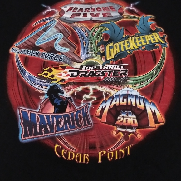 Cedar Fair Fearsome Five Top thrill Dragster Shirt - Picture 2 of 4